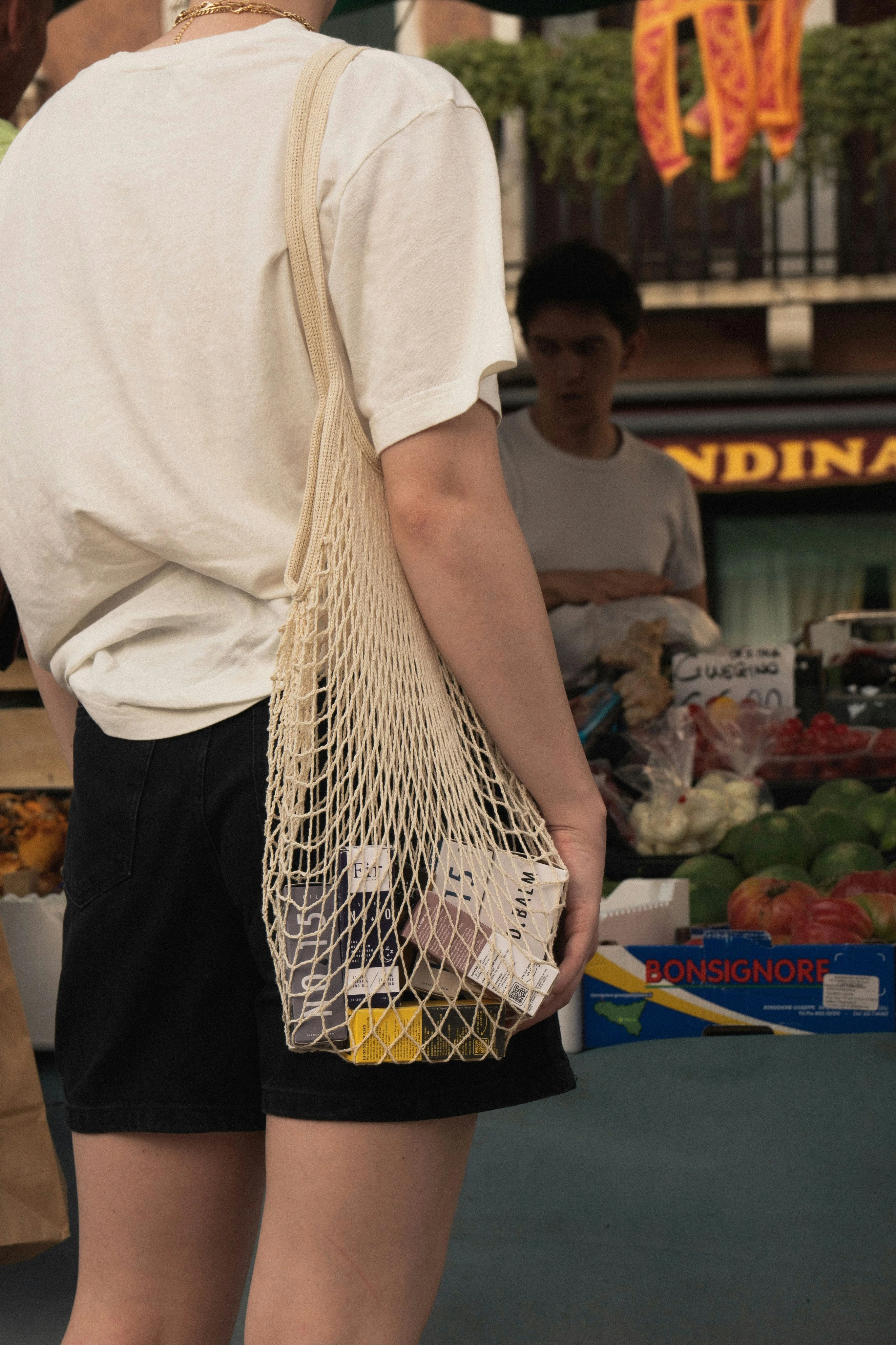 Shopping for everyday groceries at a fresh produce market
