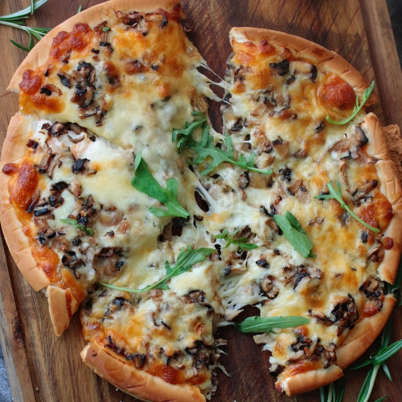 Two BioCheese & Mushroom Pizza
